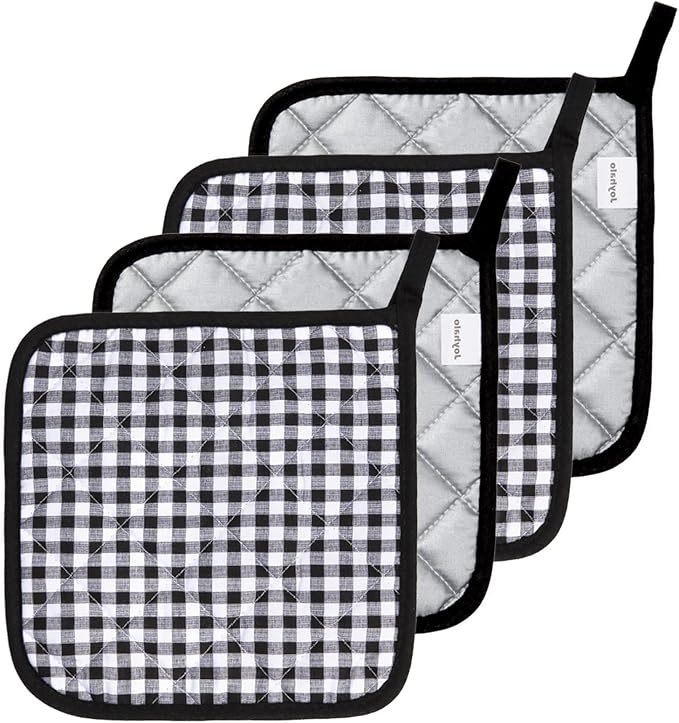 Joyhalo 4 Pack Pot Holders for Kitchen, Cotton Oven Holder by Joyhalo