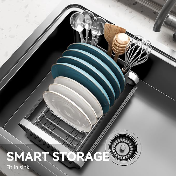 Small Dish Drying Rack, Mini Expandable Compact Dish Rack, Slim Extendable - Image 3