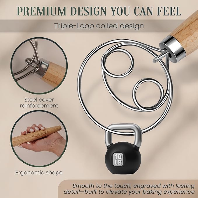 13-Inch Danish Dough Whisk, Wooden Handle - Image 6