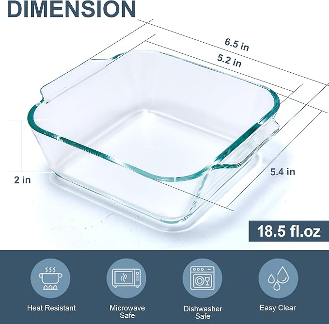 Small Casserole Dishes 4 Pack, 5 Inch Glass Square Baking Dish Individual - Image 3