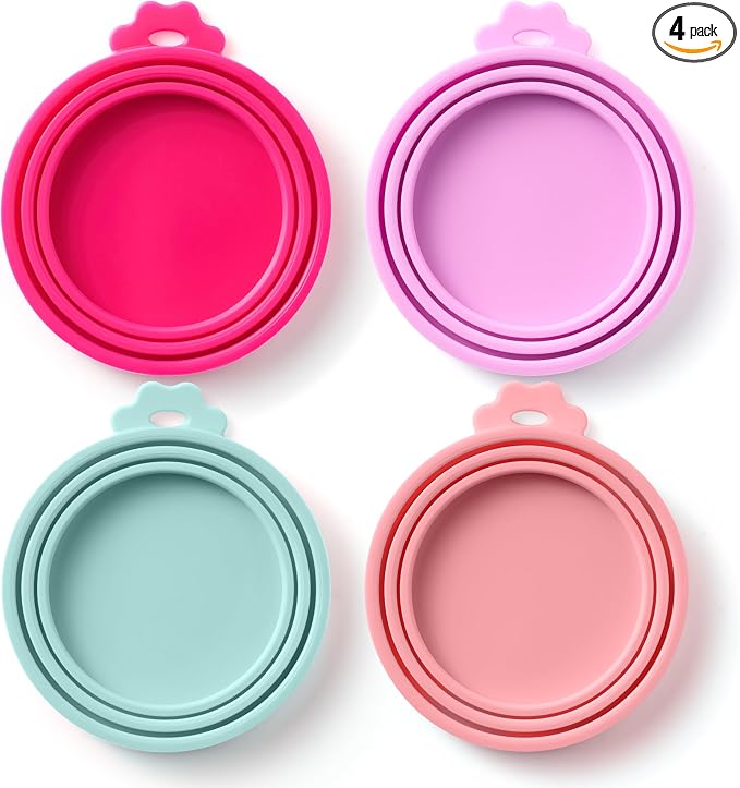 4 Pack Universal Pet Food Can Covers Lids by BasicHaus