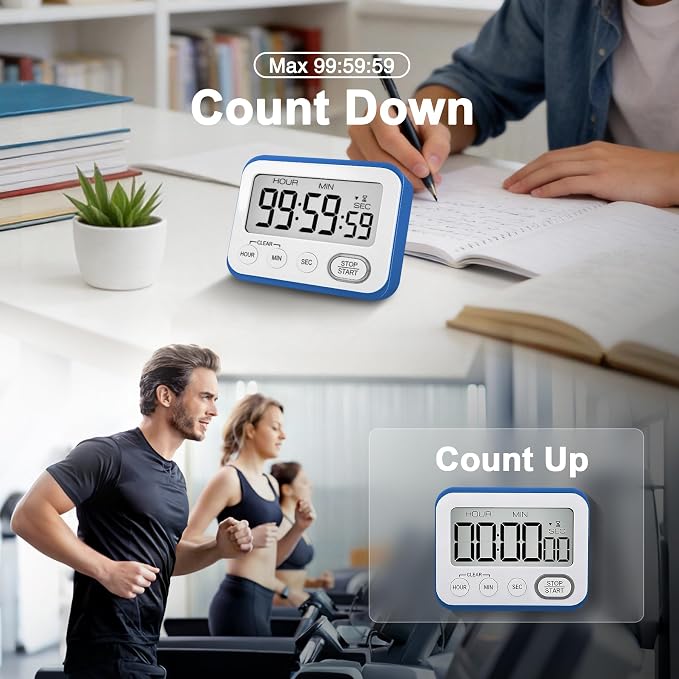 Digital Kitchen Timer Magnetic Loud Alarm, Large LCD Screen Silent/Beeping - Image 7