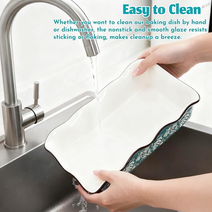 2 Pack Ceramic Baking Dishes, Large Rectangular Casserole Dish Lasagna Pan - Image 6