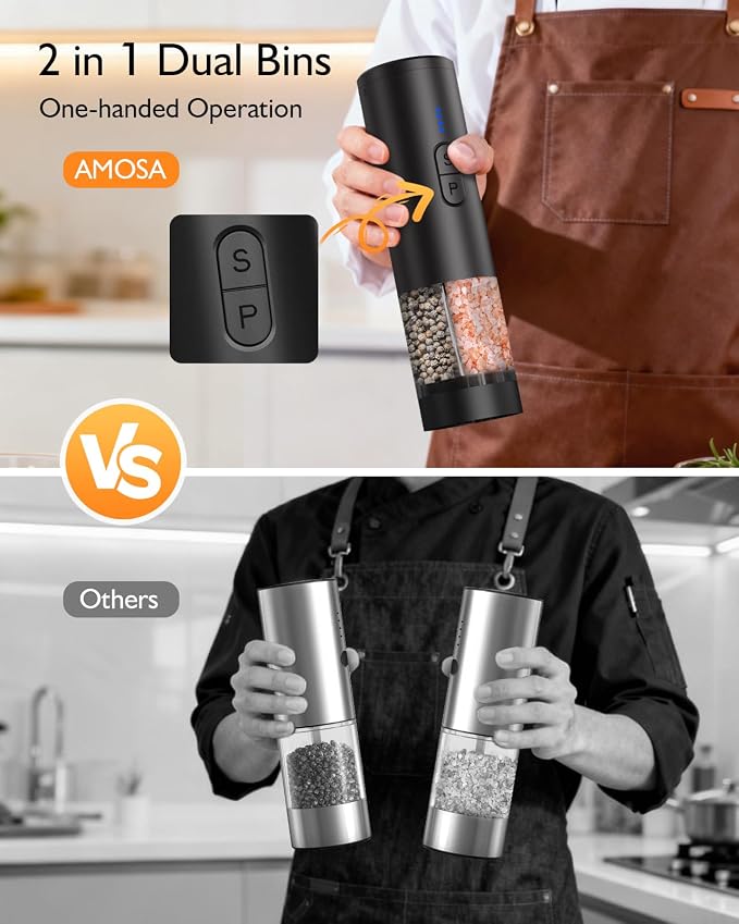 Electric Salt and Pepper Grinder Set, 2 in 1 Dual Bins USB Rechargeable - Image 4
