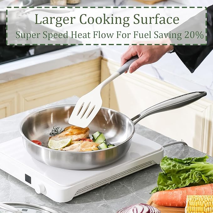 DELARLO Stainless Steel Pan 10.3Inch, Tri-ply Stainless Steel Frying Pan - Image 5