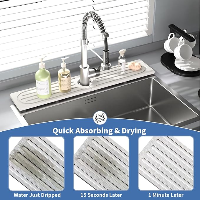 Lyxel Kitchen Faucet Mat, Quick Drying Diatomite Sink Faucet Mat Splash Guard - Image 5