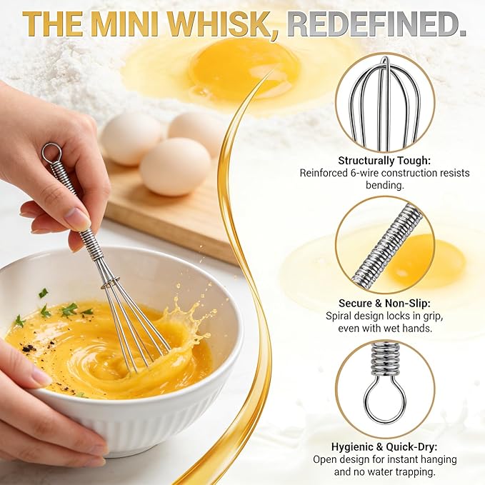 Anaeat 6 Pack Small Wire Whisks, Portable Stainless Steel Kitchen Tiny Whisk & - Image 3