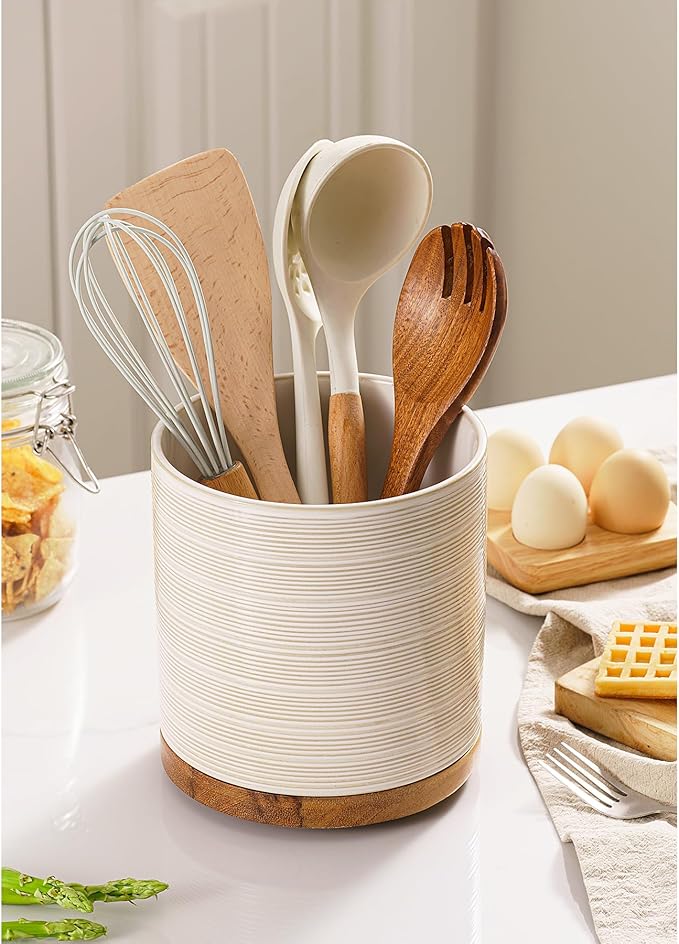 Utensil Holder, 360° Rotating Extra Large Ceramic Kitchen Utensil Holder - Image 3