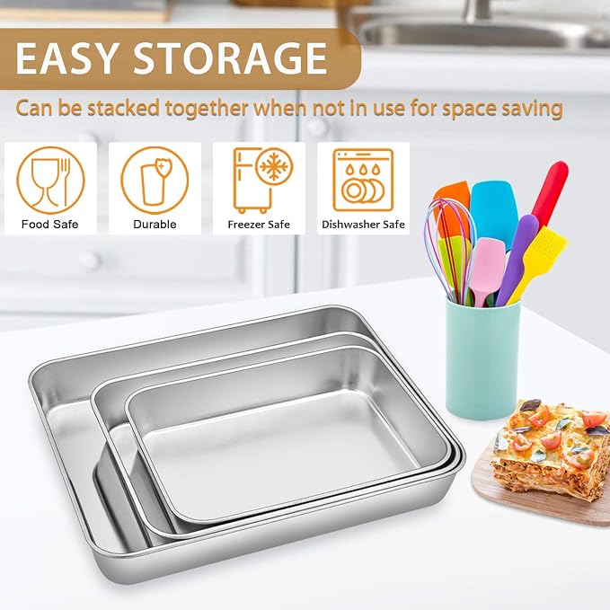 E-far Baking Pans Set of 3, Stainless Steel Sheet Cake Pan - Image 7