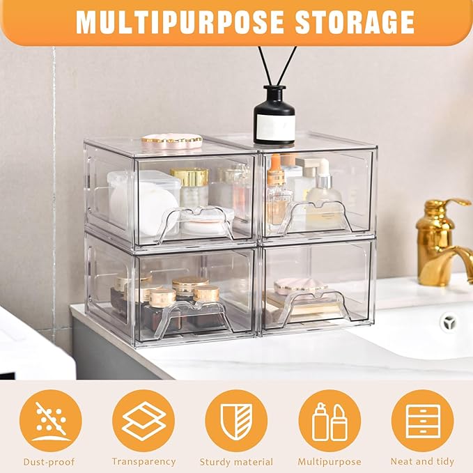 Stebopum 6 Pack Stackable Makeup Organizer, 4.4'' Tall Acrylic Bathroom Makeup - Image 4