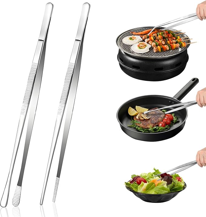 12-Inch Stainless Steel Kitchen Tongs Set, Straight & Round Edge Cooking by HomePage