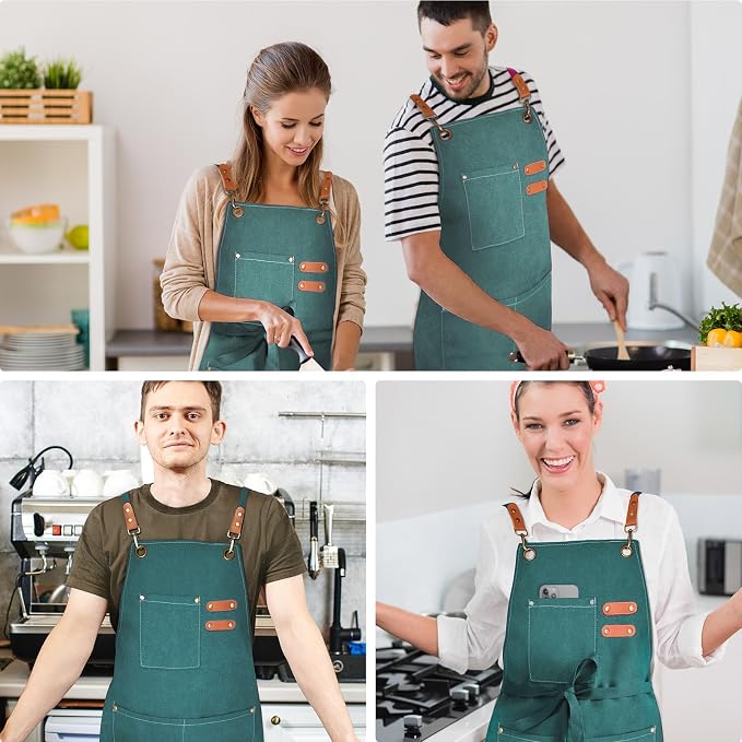 OUNLEN Chef Apron for Men Women Canvas Aprons - Image 6