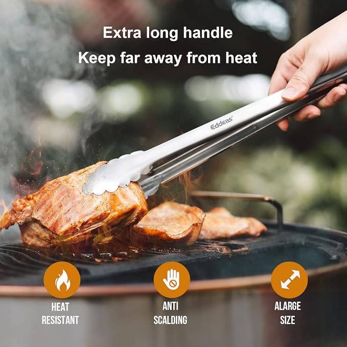 Eddeas Grill Tongs, 17 Inch Extra Long BBQ Tongs, Heat Resistant 600 Degrees - Image 2