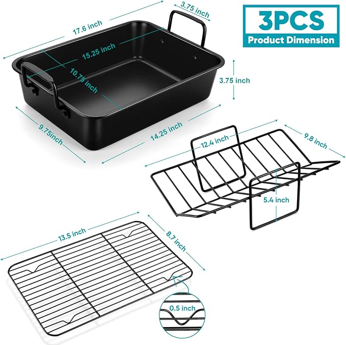 TeamFar Roasting Pan, 16’’ Nonstick Deep Lasagna Brownie Turkey Pan - Image 2