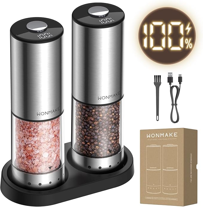 Electric Salt and Pepper Grinder Set, Type-C Rechargeable by WONMAKE