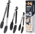 Pack of 3 Stainless Steel Kitchen Tongs by FlexiHold