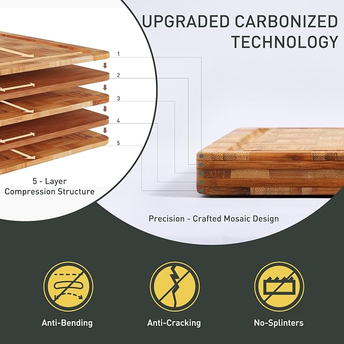 3 Pack Heavy Duty Bamboo Cutting Board Set Non Toxic Wooden Cutting Board - Image 4