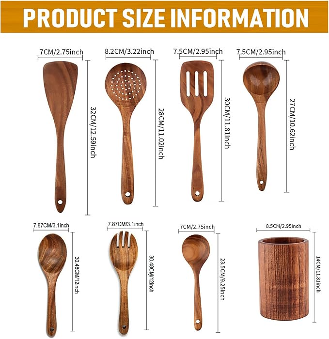 Wooden Kitchen Utensil Set, 9-Piece Cooking Tools - Image 2