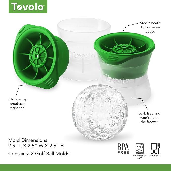 Tovolo Golf Ball Ice Cube Molds Pack of 2 Large Craft Ice Sphere Mold - Image 6