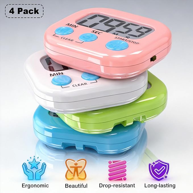 Antonki 4 Pack Digital Timer for Kids, Kitchen Timer for Cooking, Exercise - Image 5