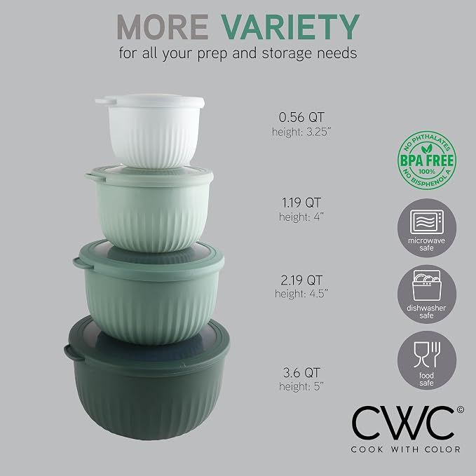 COOK WITH COLOR Prep Bowls with Lids- Wide and Deep Nesting Plastic Small - Image 2