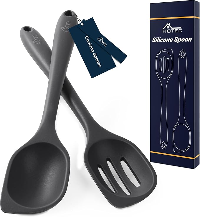 HOTEC Heat Resistant Silicone Cooking Spoon Spatula, Large Kitchen Solid and by Hotec