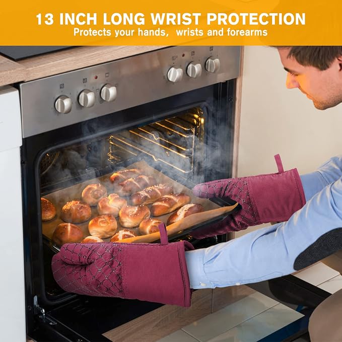 6 Pcs Oven Mitts and Pot Holders, 500℉ Heat Resistant Oven Mitts - Image 4