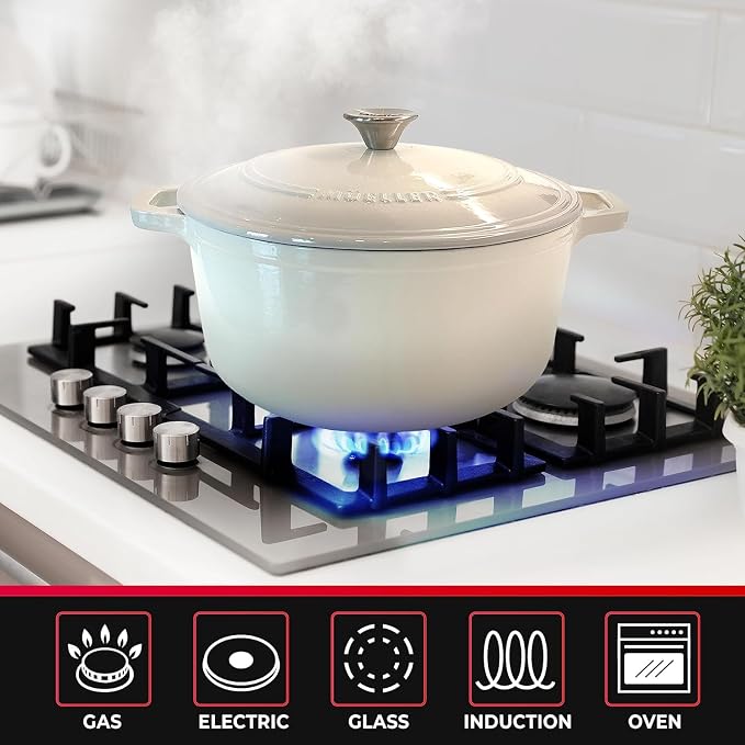 MUELLER HOME 7.5 QT Enameled Cast Iron Dutch Oven, Heavy-Duty Casserole Dish - Image 5
