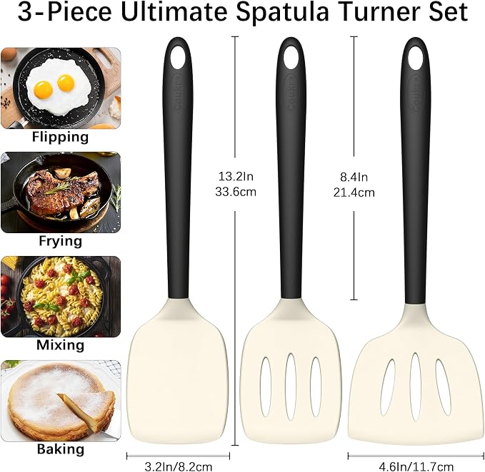 Coukre 3 Pack Silicone Spatula Set, High Heat Resistant, Fish Spatula, Solid & - Image 2