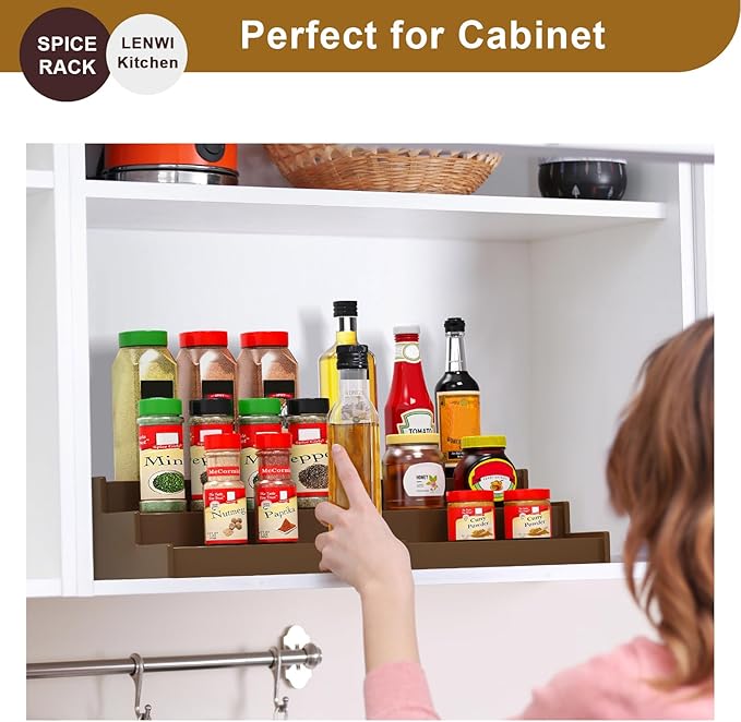 Lenwi Spice Rack Organizer for Cabinet 2 Pack, 3 Tier Expandable Bamboo Spice - Image 6