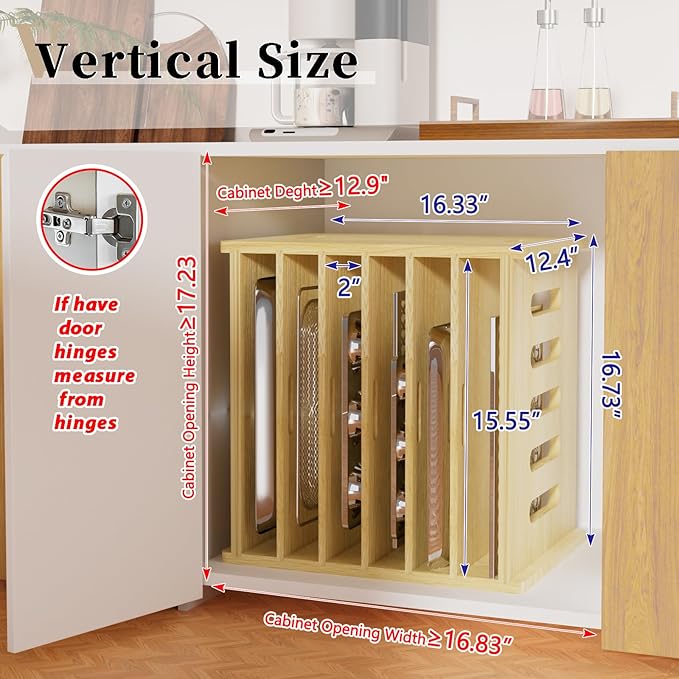 7 Tier Wooden Tray Dividers for Cabinets, Baking Cookie Sheet Organizer - Image 3