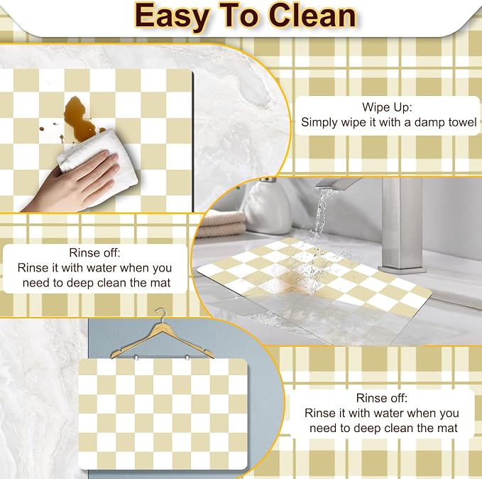 Dish Drying Mat for Kitchen Counter, 16.5’’ X 27.6’’ Checkered Large Coffee - Image 4