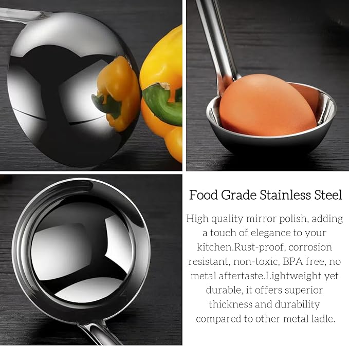 Stainless Steel Ladle 3 & 2-Ounce 2PC, Metal Kitchen Soup Ladle Spoon 12 inch & - Image 3