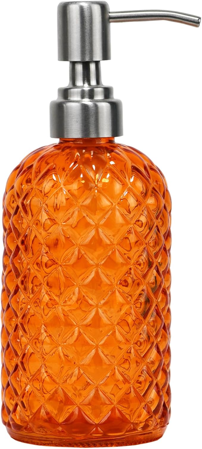 16 oz Diamond Pattern Glass Soap Dispenser, Kitchen and Bathroom Refillable by SDlumeiy