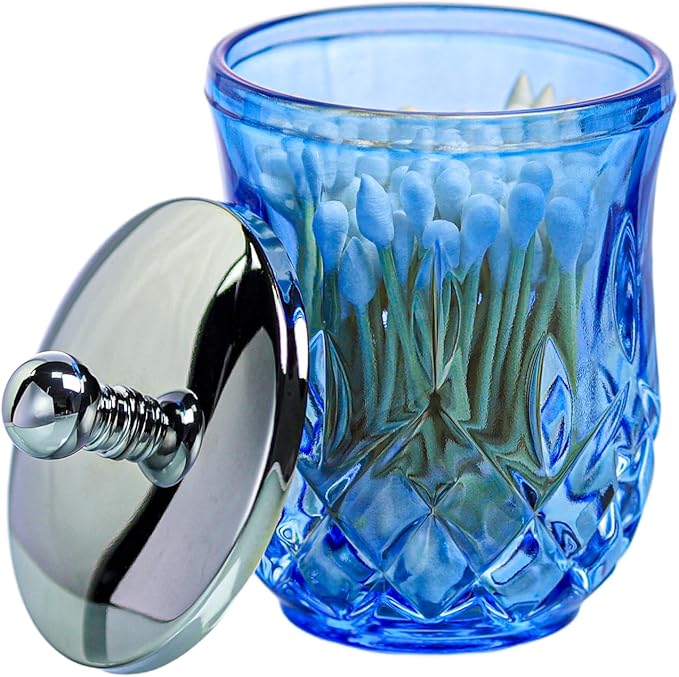 Qtip Holder, 10Oz Blue Glass Apothecary Jars by ZIVQEXMURL