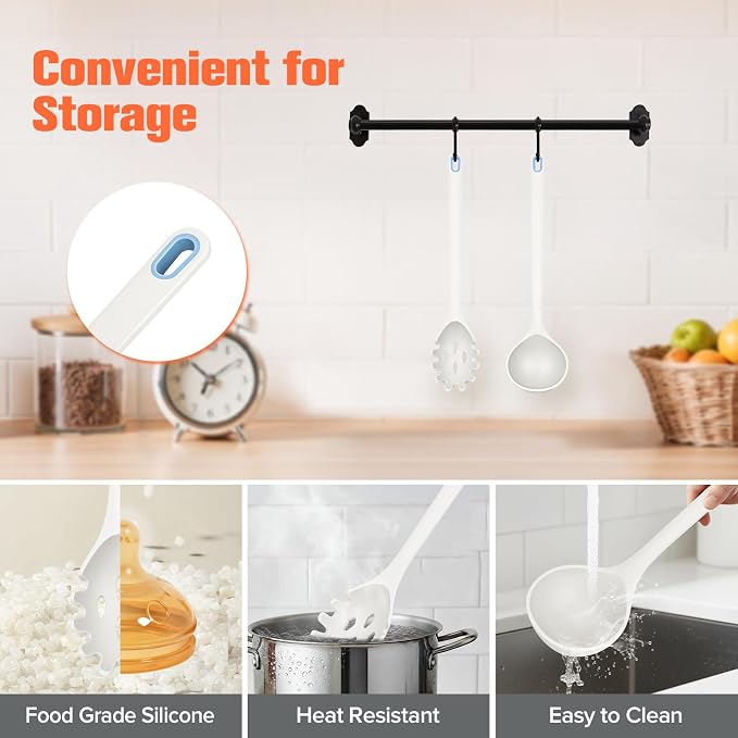 Silicone Spaghetti Spoon&Soup Ladle Cooking Utensils Set of 2, No Scratch - Image 4