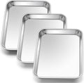 E-far 3 Pack Toaster Oven Trays, 9.4”x7.3” Stainless Steel Small Baking Cookie by E-far