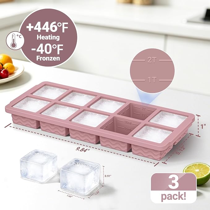 Doasuwish Ice Cube Trays with Lid, 3 Pack 10 Cubes 2 Tbsp. Silicone Ice Cube - Image 3
