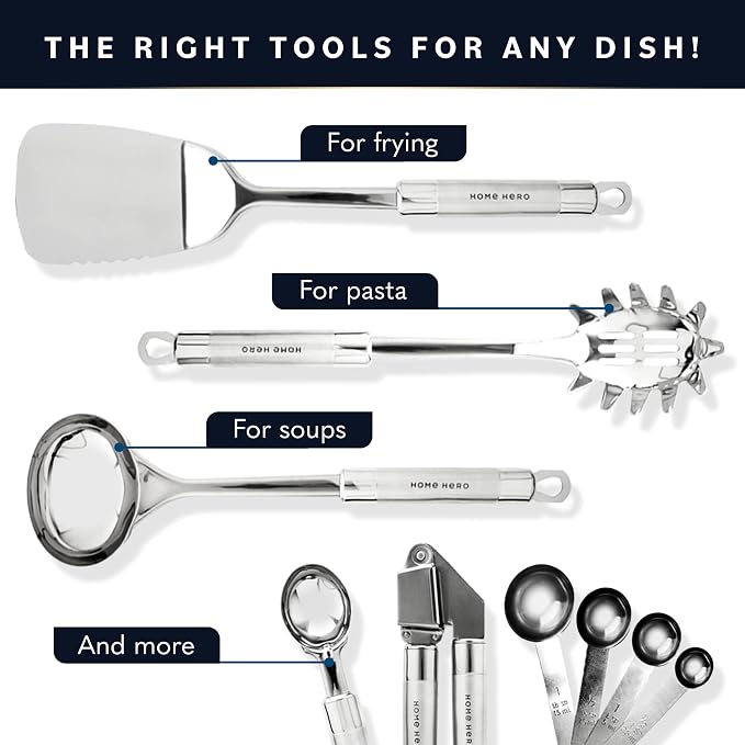 Home Hero 54-Piece Stainless Steel Kitchen Utensils Set - Image 4