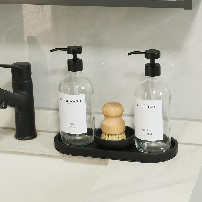 Ronasip Set of 5 Kitchen Soap Dispenser Set 16 Oz Glass Hand Dish Soap Dispenser - Image 2