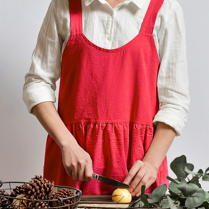 Uaussi Cotton Linen Apron Cross Back Work Apron - Image 4