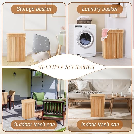2 Pack 21 Gallon Bamboo Slim Trash Can - Image 4