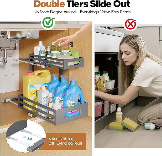 1-Pack Under Sink Organizers and Storage, 2-Tier L Shape Pull Out Cabinet - Image 3