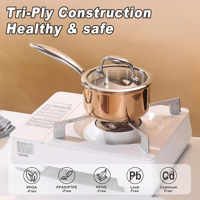 1-Quart Saucepan with Lid, Tri-Ply Stainless Steel Pot with Stay-Cool Handle & - Image 4