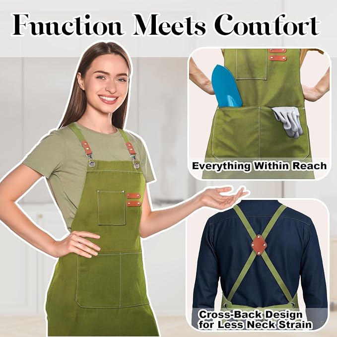Plus Size Kitchen Apron for Men Women, Cross Back Cotton Canvas Chef Apron - Image 3