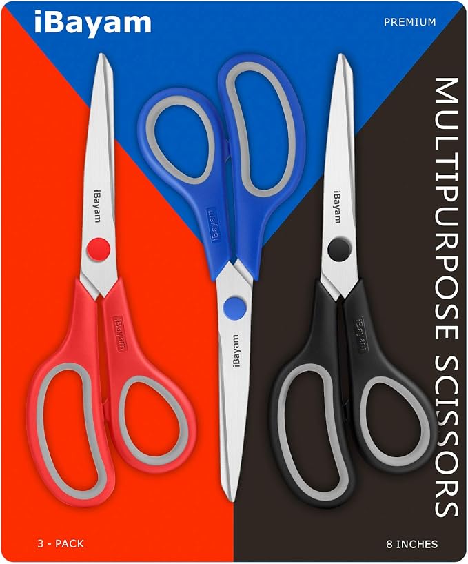 Scissors, iBayam 8" All Purpose Scissors Bulk 3-Pack, Ultra Sharp 2.5mm Thick - Image 8