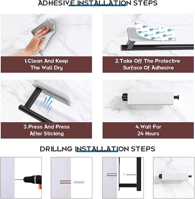 ASTOFLI Paper Towel Holder Under Cabinet No Drilling, Self Adhesive Paper Towel - Image 4
