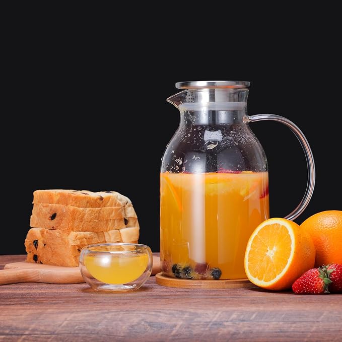 Glass Water Pitcher with Lid and Spout, 68 Ounces Heat Resistant Borosilicate - Image 7