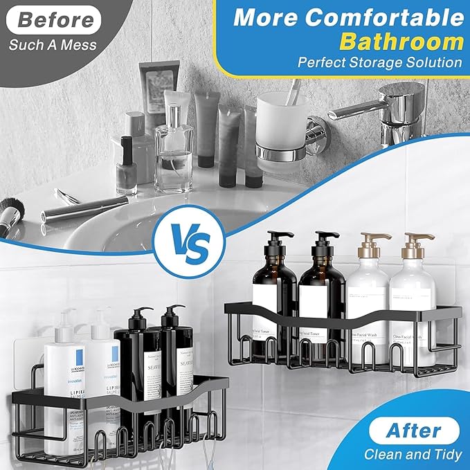 EUDELE 5-Pack Rustproof Stainless Steel Shower Caddy Set– No Drill Adhesive - Image 4