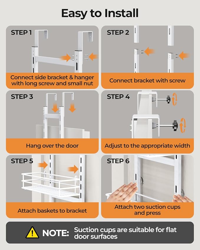 Adjustable 6-Tier Over the Door Pantry Organizer, Spice Rack, Narrow Hanging - Image 6